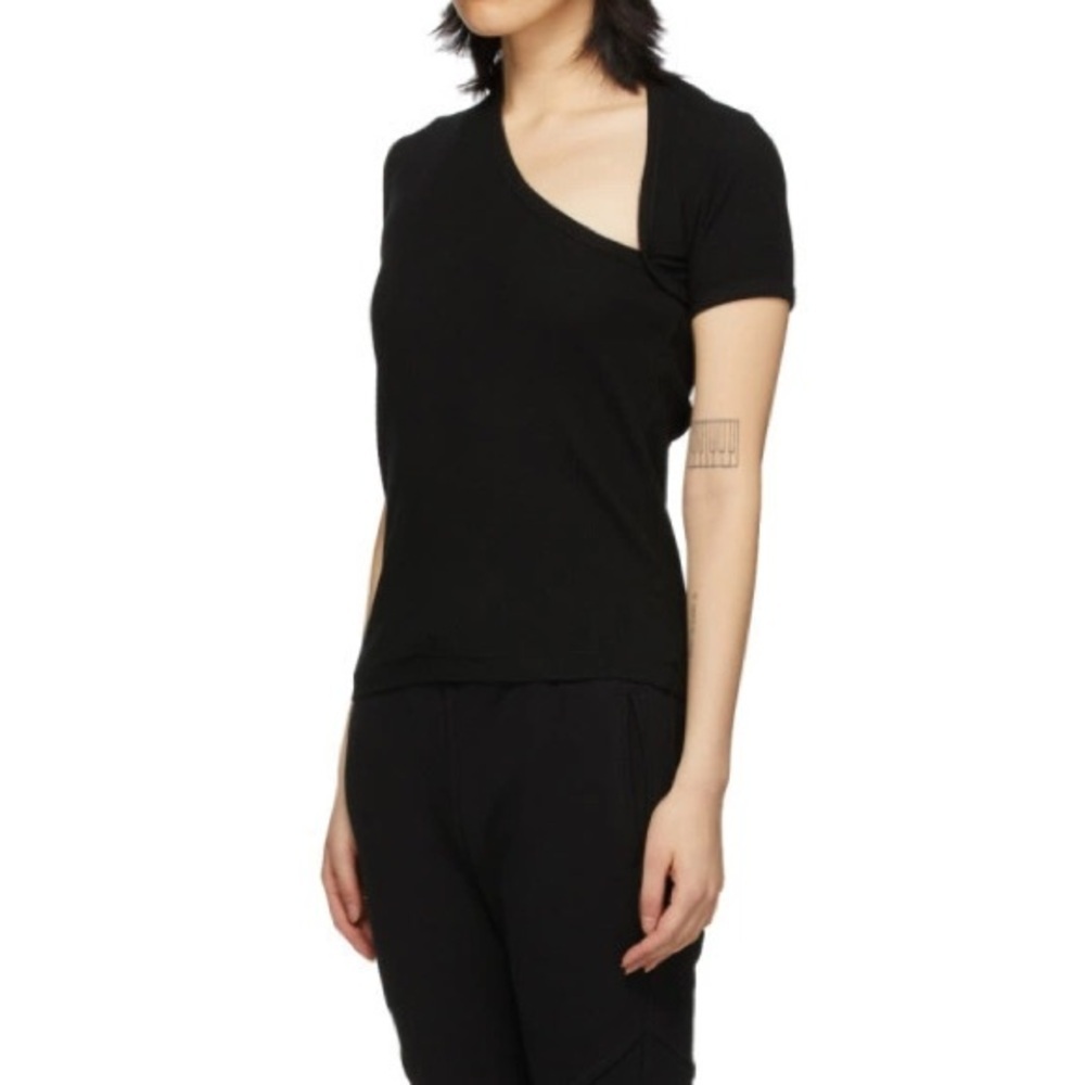 John Elliott Black Cotton Rib Asymmetrical T-Shirt